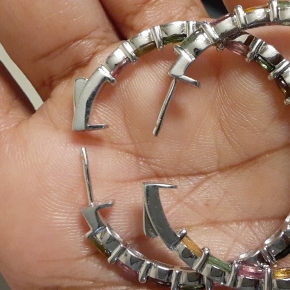 925 Genuine Multi Tourmaline,  Inside Outside Hoop Earrings. Price Is FIRM. - Picture 7 of 9